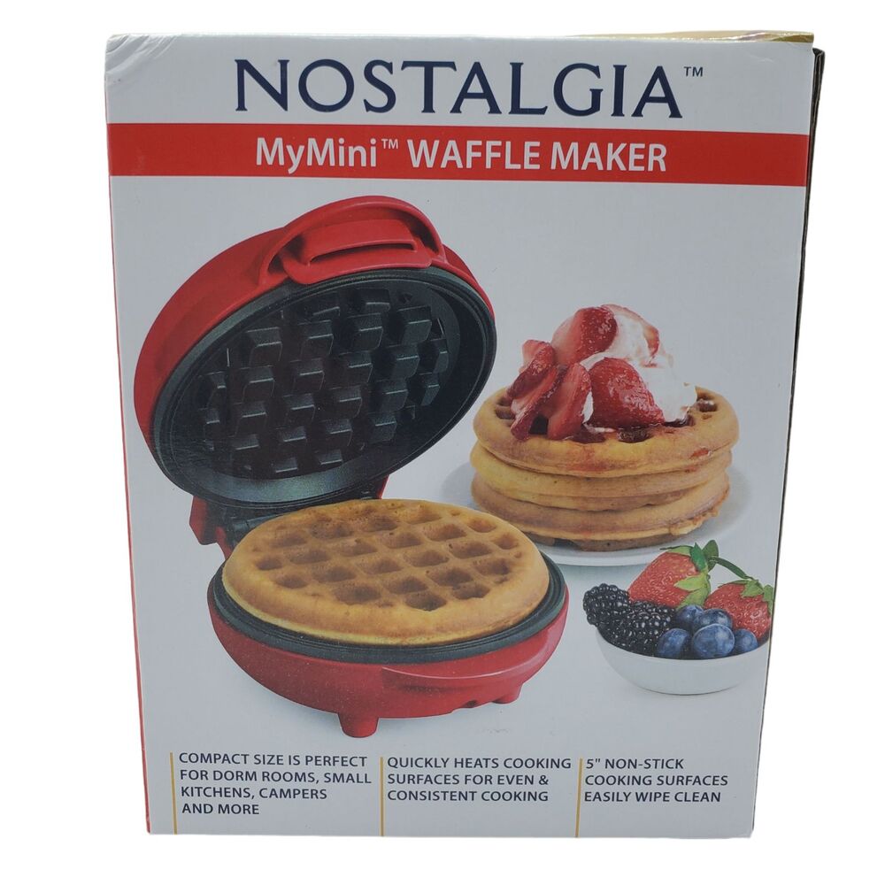 Nostalgia Mini Waffle Maker 5" Cooking Surface  Brand New Factory Sealed Red